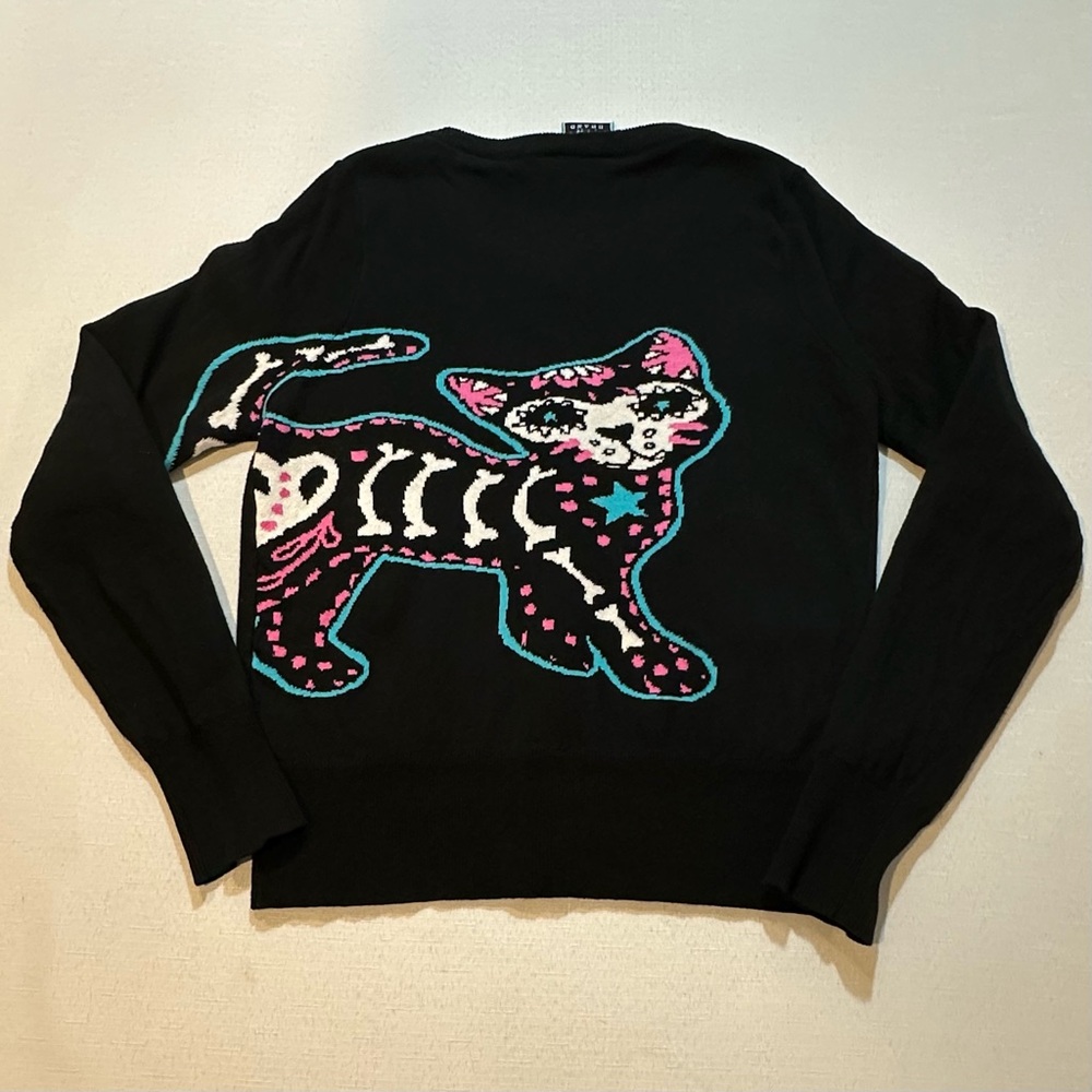 Too Fast Brand Skeleton Cat Cardigan Goth Punk Black Large - Picture 9 of 11